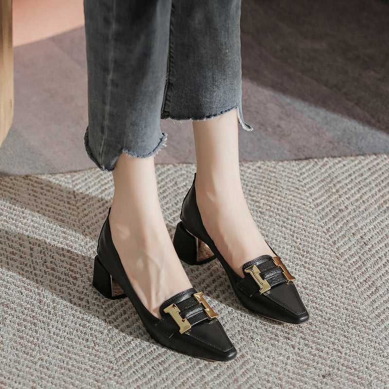 Women's Square Toe Autumn Slip-on Soft Chunky High Women's Fashion Shoes