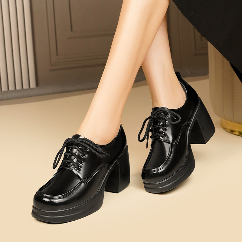 Women's Autumn Platform High Waterproof Genuine Bright British Women's Fashion Shoes