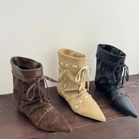 Women's Increasing Insole Western Pointed Toe Flat Ankle Fashion Not Tired Women's Leather Boots