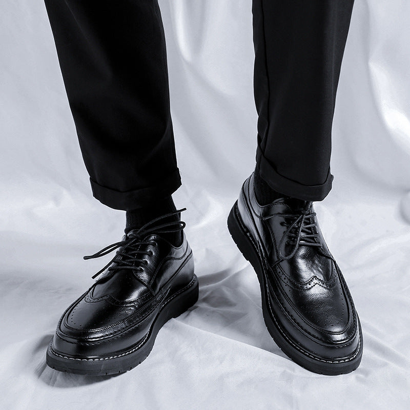 Men's Black Brogue Korean Style Trendy British Leather Shoes