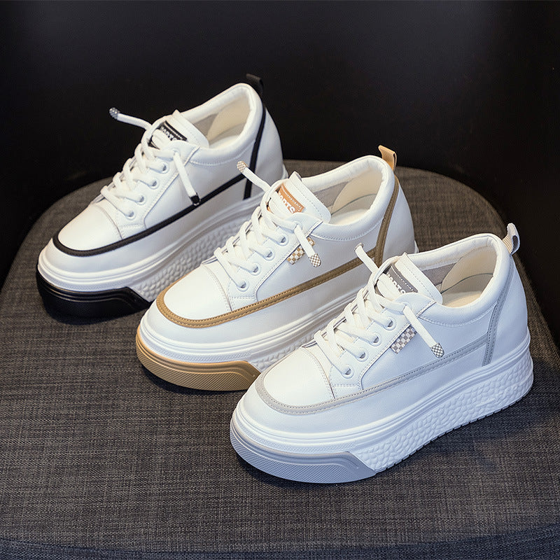 Women's White Spring Platform Korean Style Versatile Invisible Elevated Muffin Women's Sports Shoes