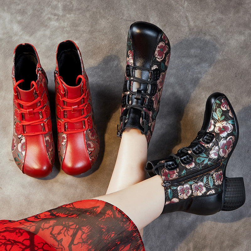 Women's Style Winter Short Chunky Soft Soled Veet Women's Leather Boots