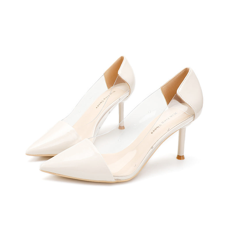 Women's Leopard Pointed High Slip-on Elegant Transparent Stiletto Pumps Large Women's Fashion Shoes