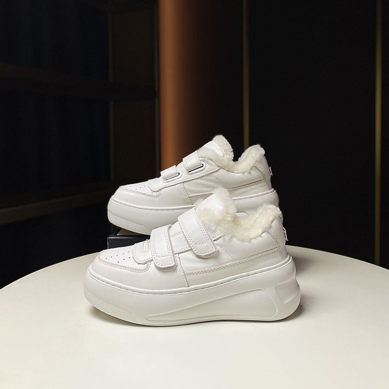 European Goods Spring Thick-soled Wool Fleece Lined White Sports Casual Shoes