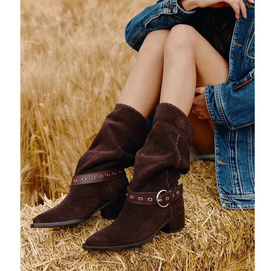 Suede Retro Length Knight Pleated Western Women's Leather Boots