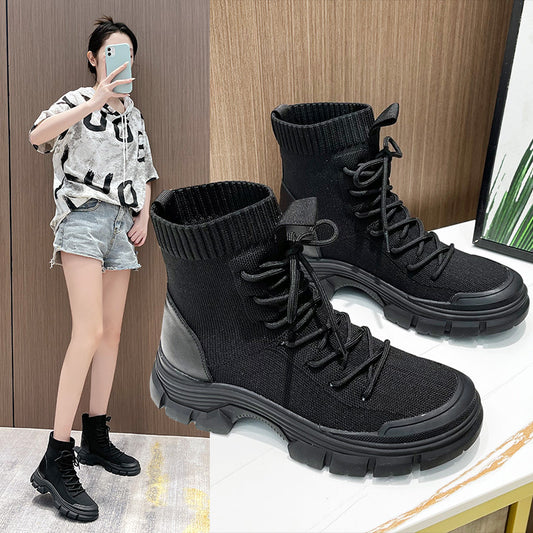 Women's Dr. Martens British Style Fashionable Short Skinny Socks Show Feet Women's Leather Boots