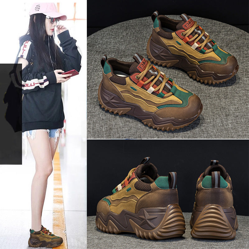 Women's Platform Dad Breathable Warm Small Height Sneakers