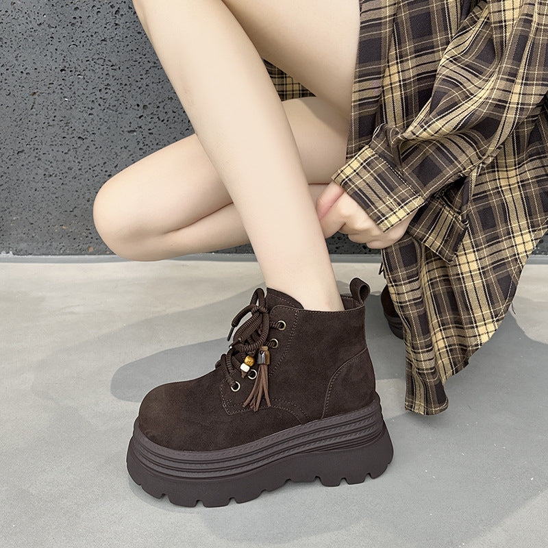 Women's Platform Martin Autumn Big Head Passing Retro Ankle Women's Leather Boots