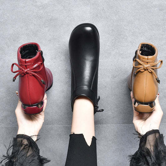 Women's Winter Short Flat Mom Spring British Women's Leather Boots