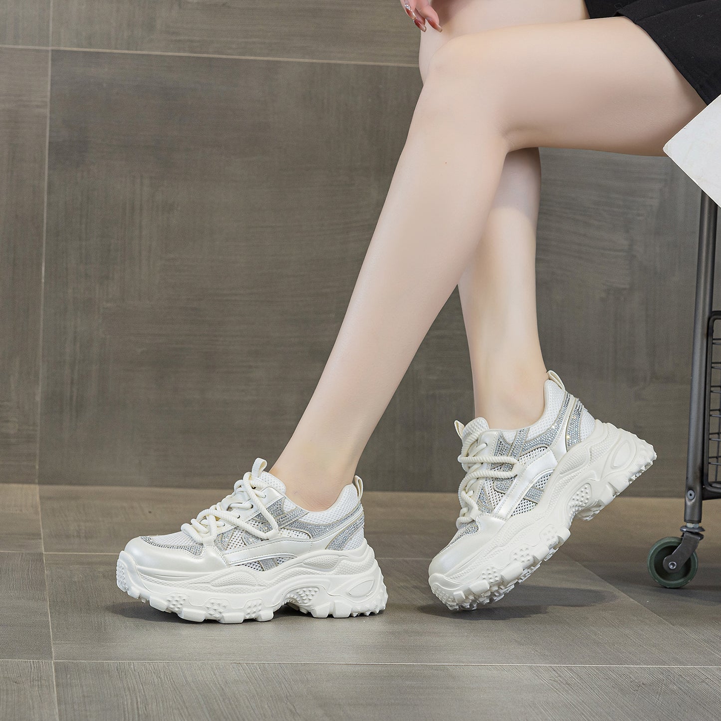 Women's Mesh Surface Clunky Platform Muffin Spring Small Sneakers