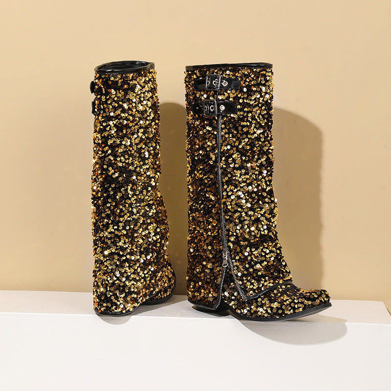 Women's Sequined Zipper Assorted Colors Low High Women's Leather Boots