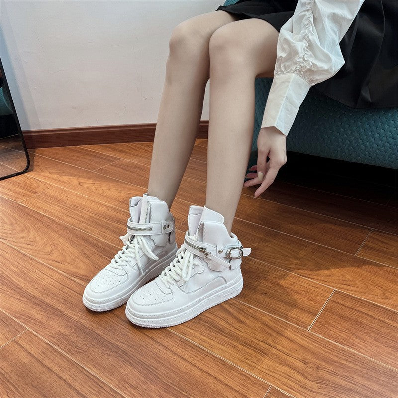 Women's Pure Preppy Style White For Spring Fashion Thick Bottom Lace Women's Casual Shoes