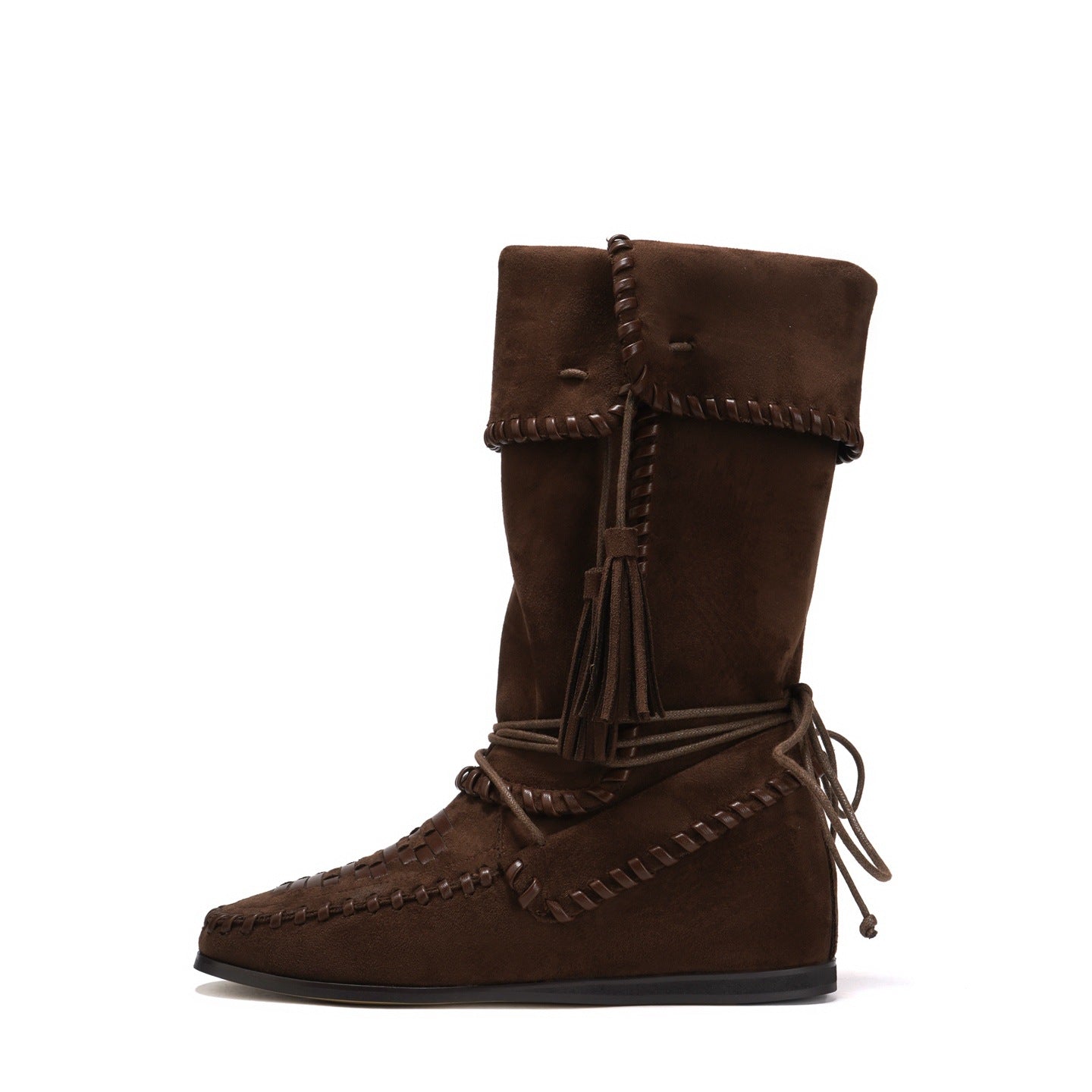 Style Slimming Tied Height Increasing Insole Retro Tassel Western Foldable Boots
