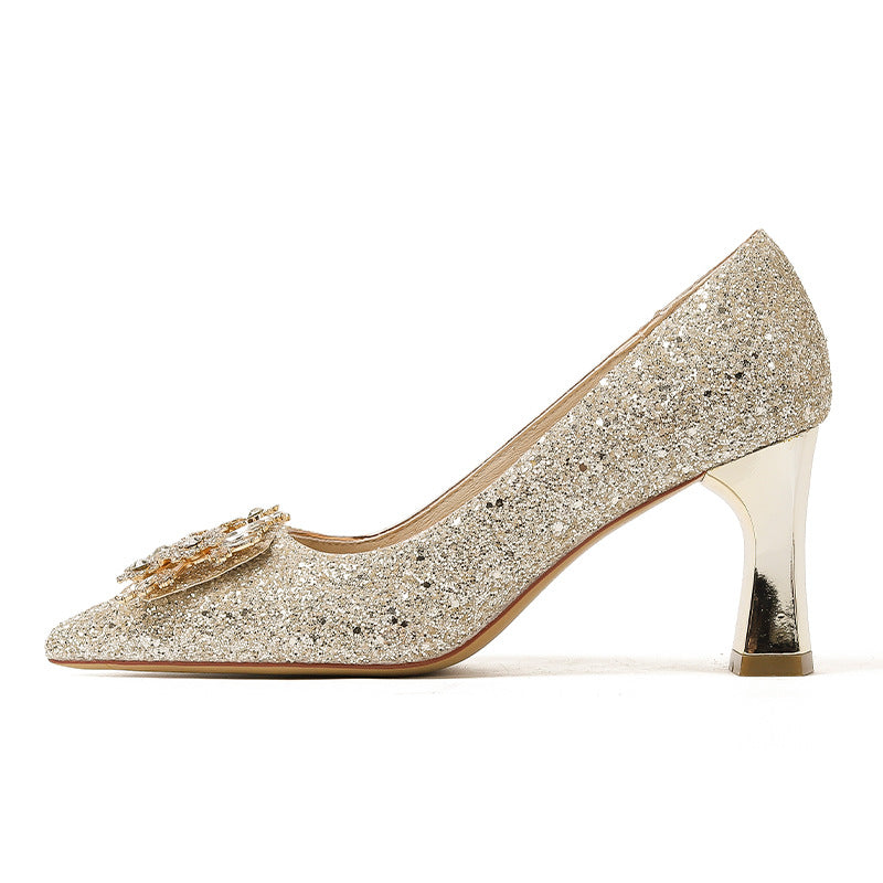 Women's Main Wedding Dress Champagne Gold French High Women's Fashion Shoes