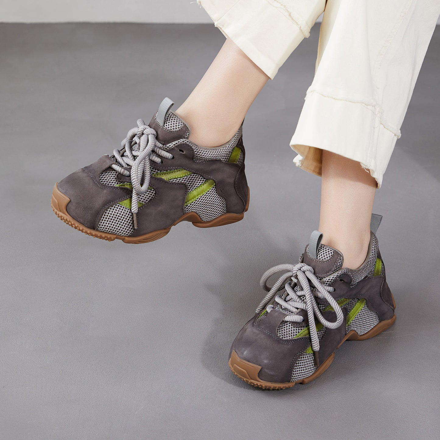 Women's First Layer Contrast Color Dad Spring Mesh Platform Women's Sports Shoes