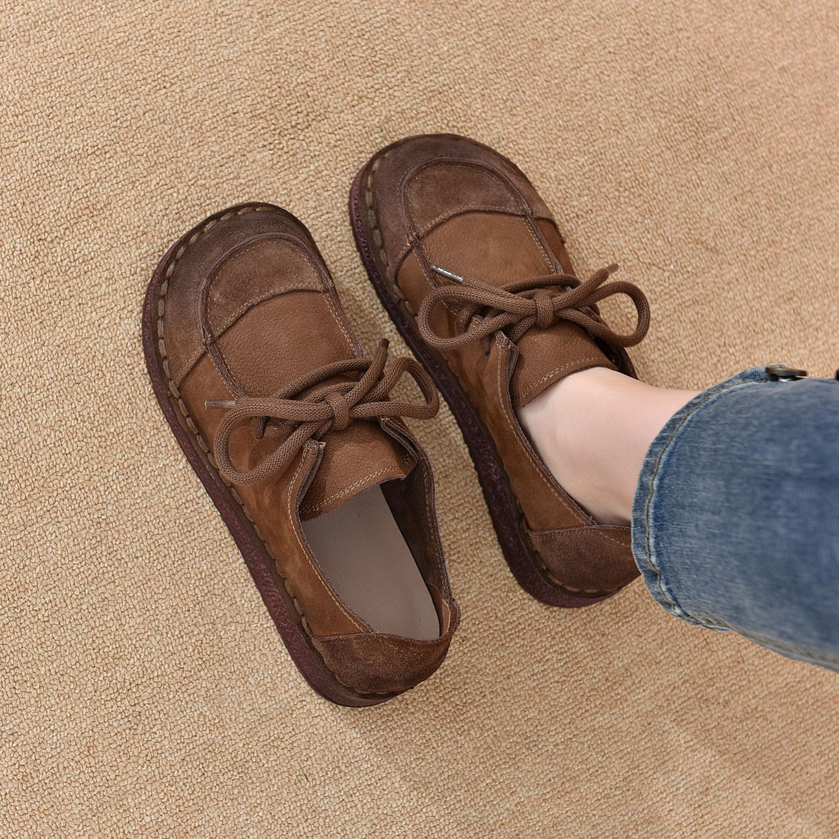 Women's First Layer Cowhide Handmade Retro Pumps Autumn Comfortable Soft Bottom Casual Shoes