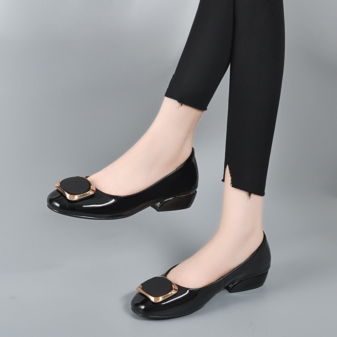Women's Patent Shallow Mouth Pointed Toe Mid Women's Fashion Shoes