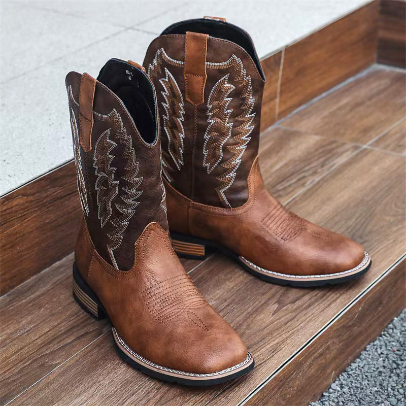 Men's Tall Worker Embroidery Western Cowboy Fashion Haulage Motor Plus Boots