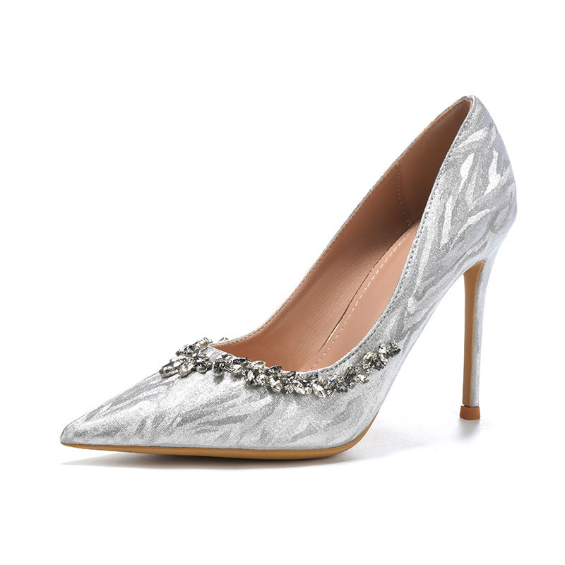 Rhinestone Chain Champagne Temperament Wild Korean Style Bridal Heels
