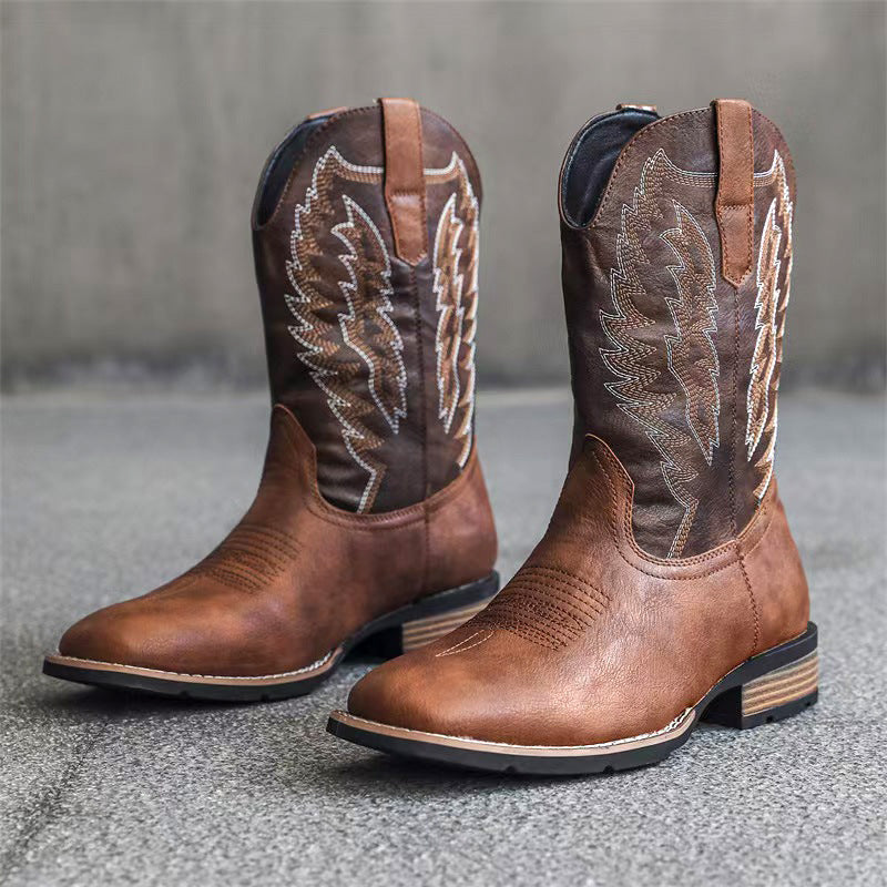 Men's Tall Worker Embroidery Western Cowboy Fashion Haulage Motor Plus Boots