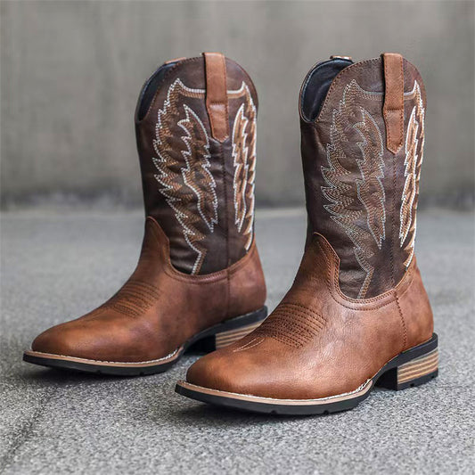 Men's Tall Worker Embroidery Western Cowboy Fashion Haulage Motor Plus Boots
