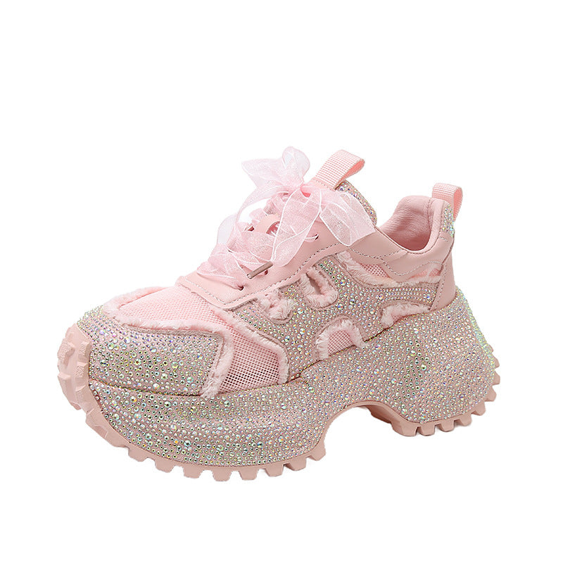 Women's Platform Dad Fashionable Summer Breathable Rhinestone Full Diamond Fried Women's Sports Shoes