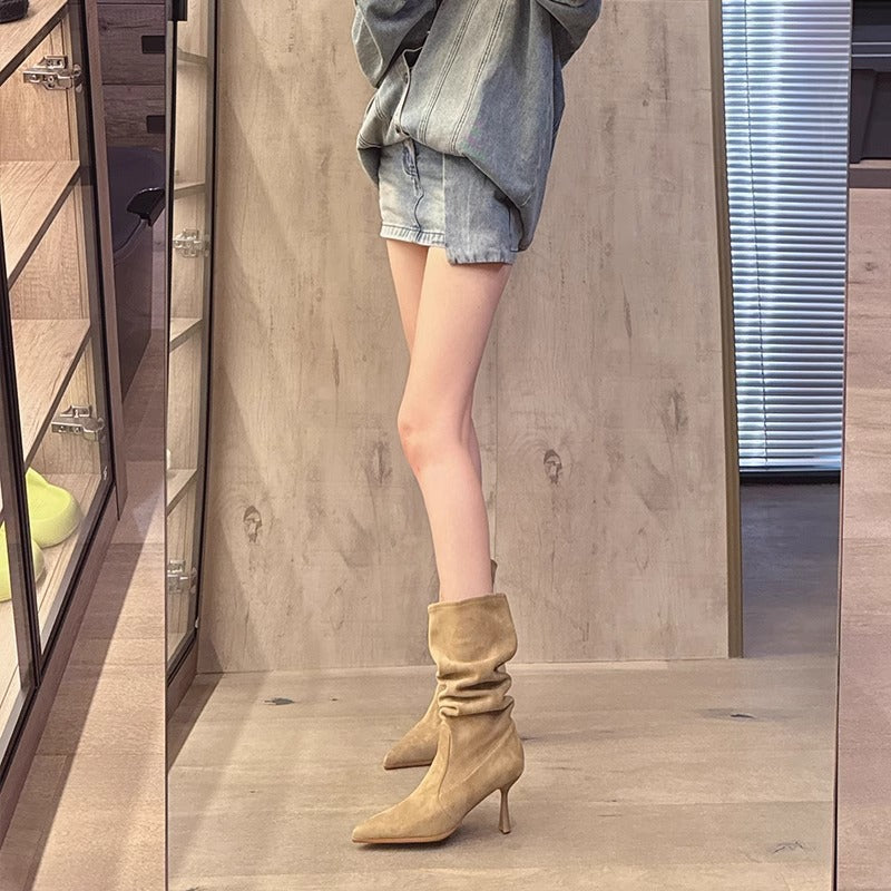 Women's Stiletto Pointed Toe Ankle High Martin Women's Leather Boots