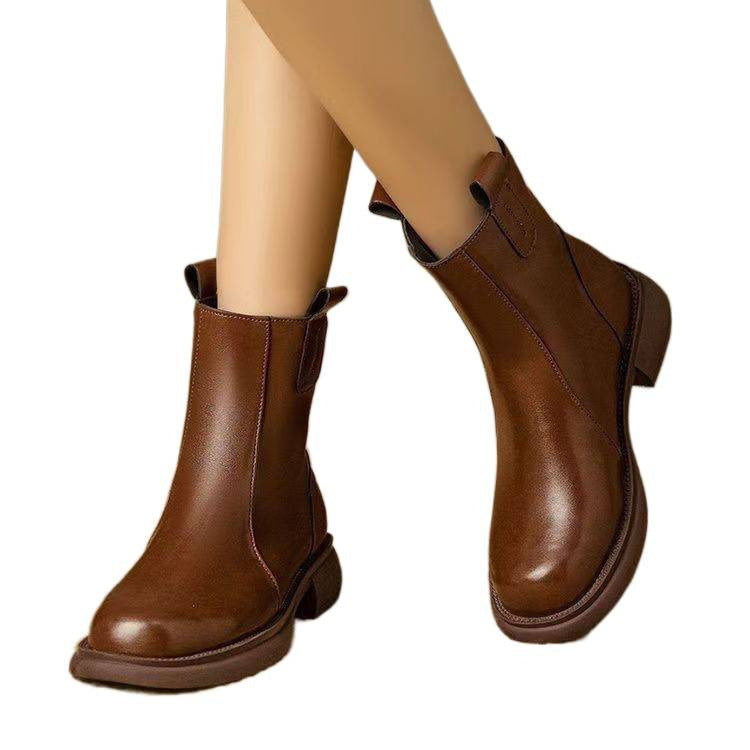 Women's Martin Soft Bottom Retro Round Head Plus Women's Leather Boots