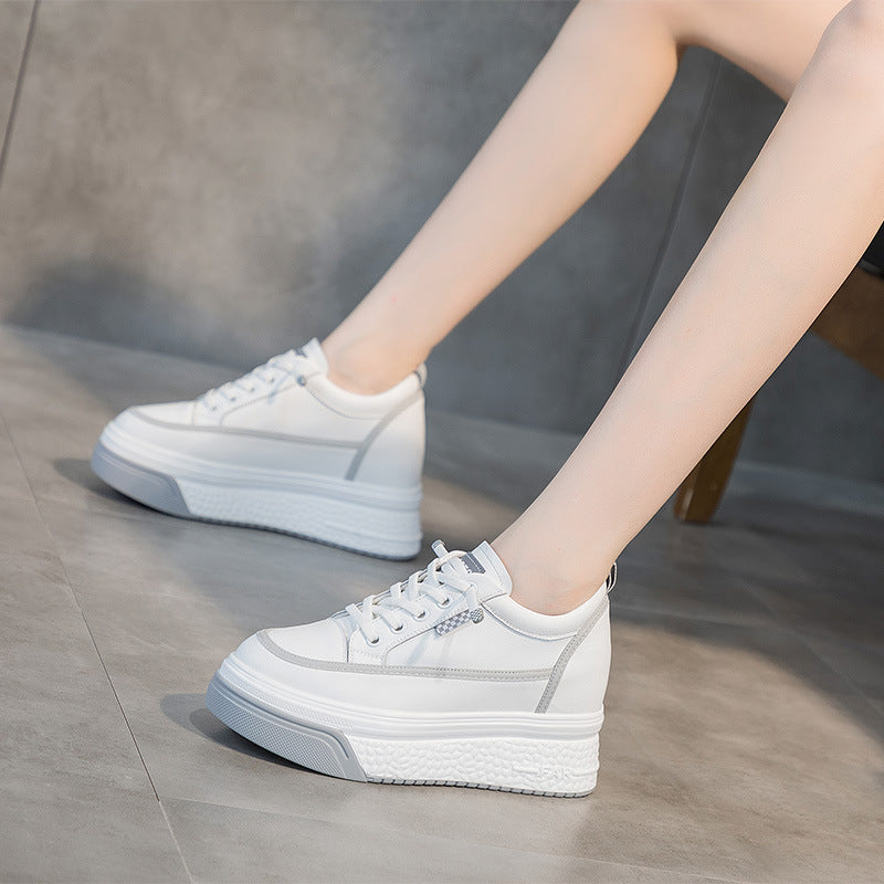 Women's White Spring Platform Korean Style Versatile Invisible Elevated Muffin Women's Sports Shoes
