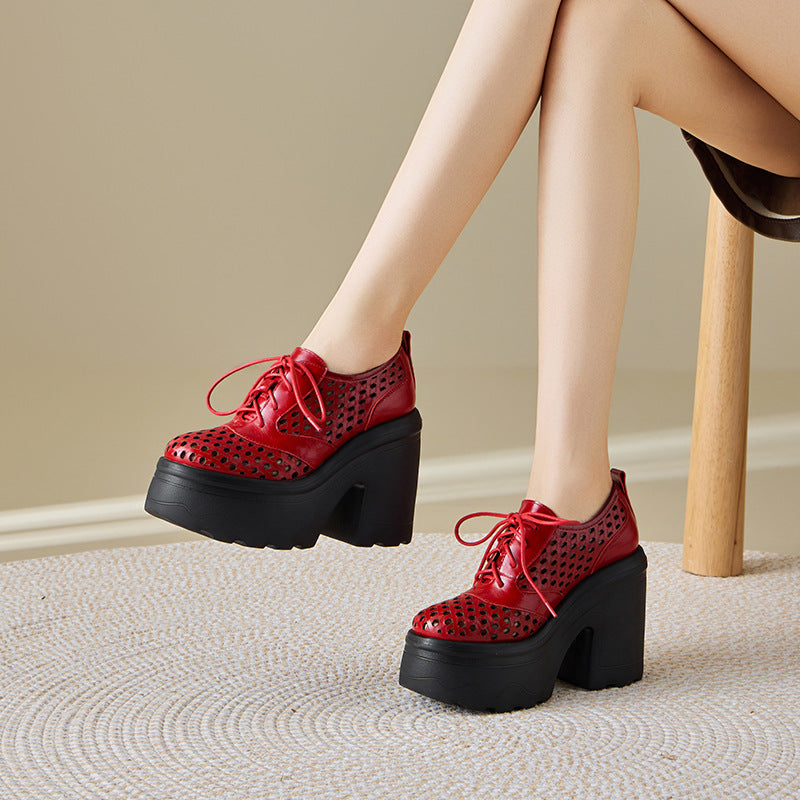 Women's Hollow Out Chunky High Small Versatile Women's Fashion Shoes