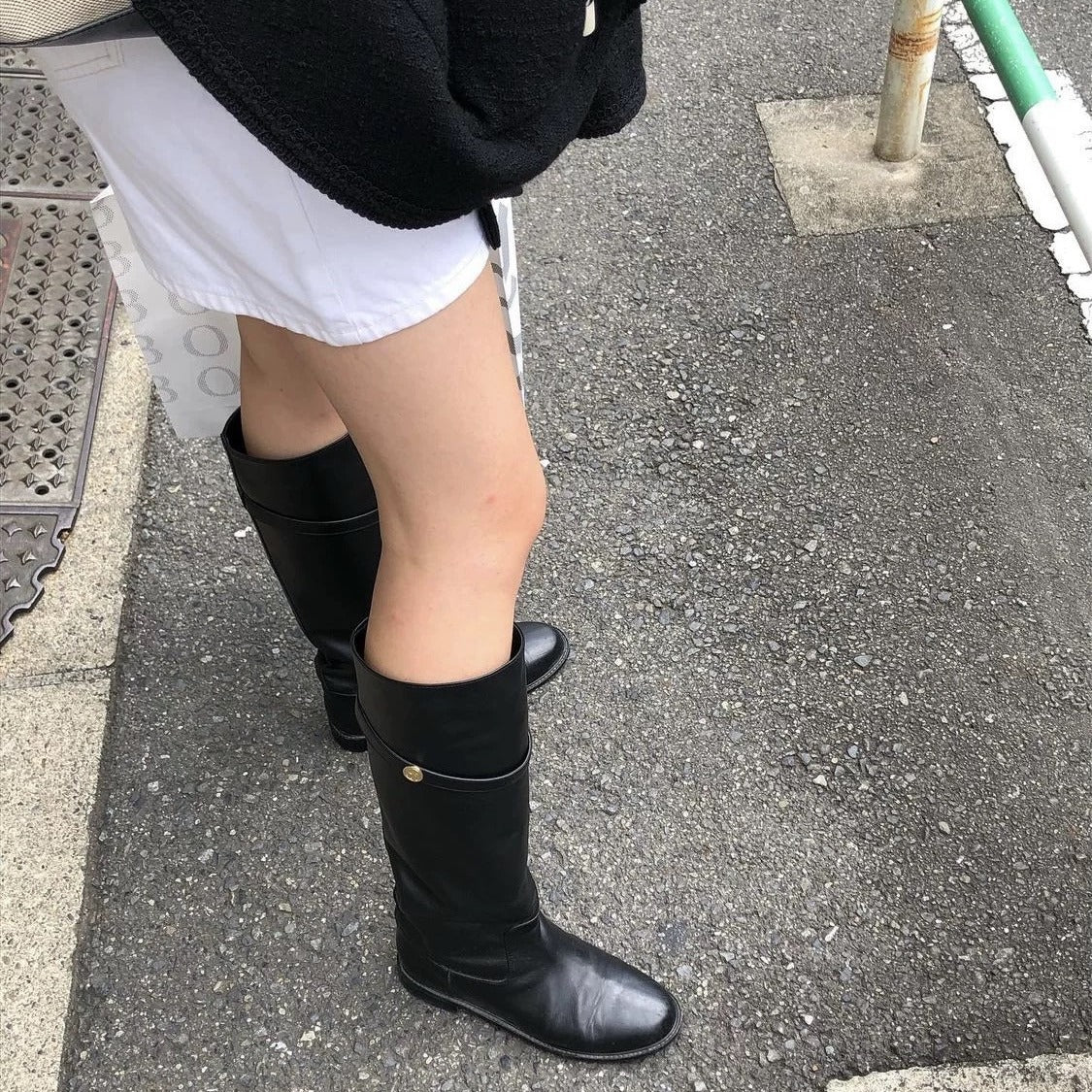 Women's Korean Style Handmade Thigh High Square Chunky Heels