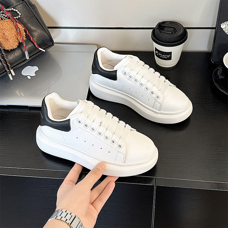 Men's & Women's Layer Cowhide Mcqueen White For Thick Sole Height Increasing Women's Casual Shoes