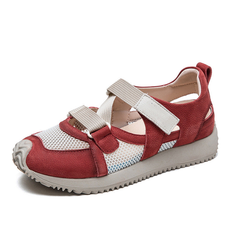Women's Leisure Pumps Velcro Breathable Mesh Surface Leather Shoes