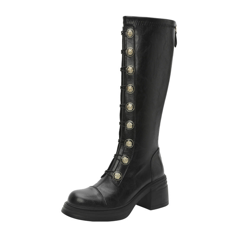 British Badge Below The Knee Long Women's Leather Boots