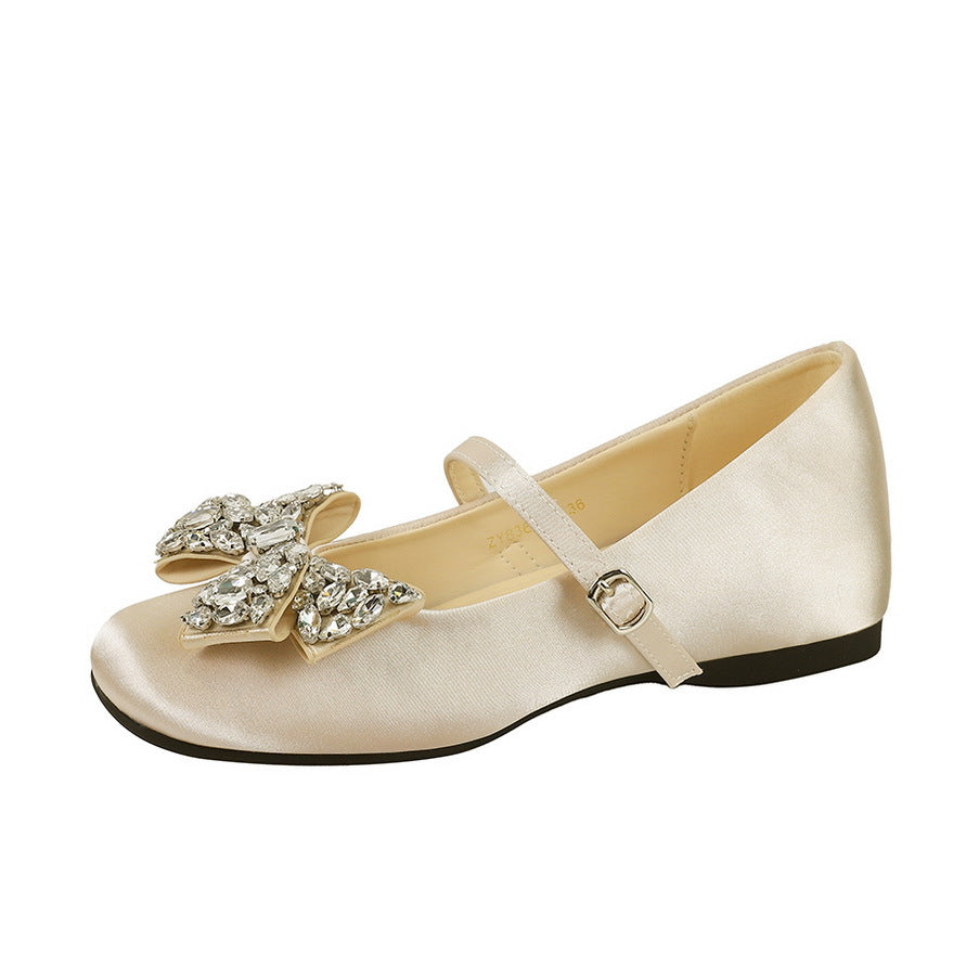 Women's Style Sweet Round Toe Rhinestone Bow Buckle Height Women's Fashion Shoes