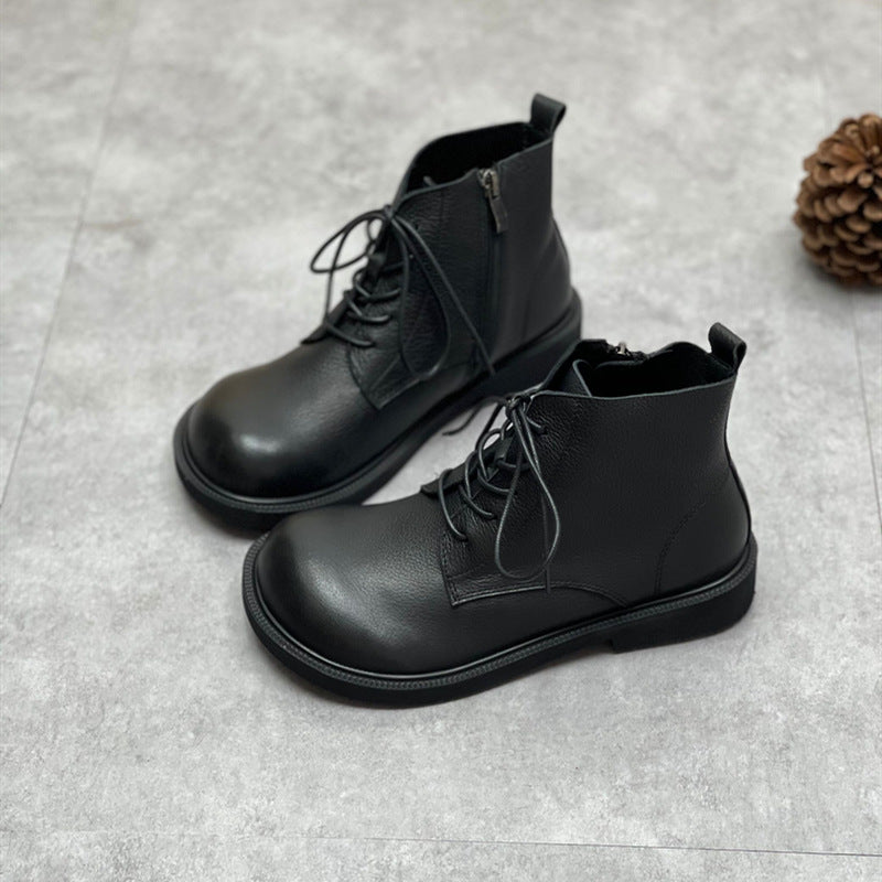 Women's Doll Head Artistic Retro Soft Bottom Side Zipper Women's Leather Boots