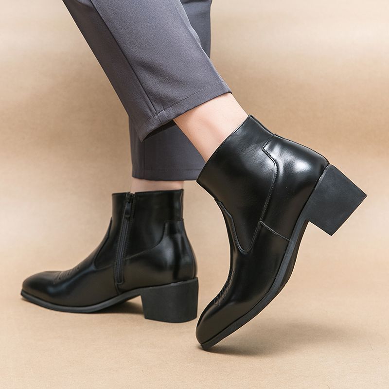 Men's Fashion Pointed High Chelsea Height Increasing Men's Leather Boots