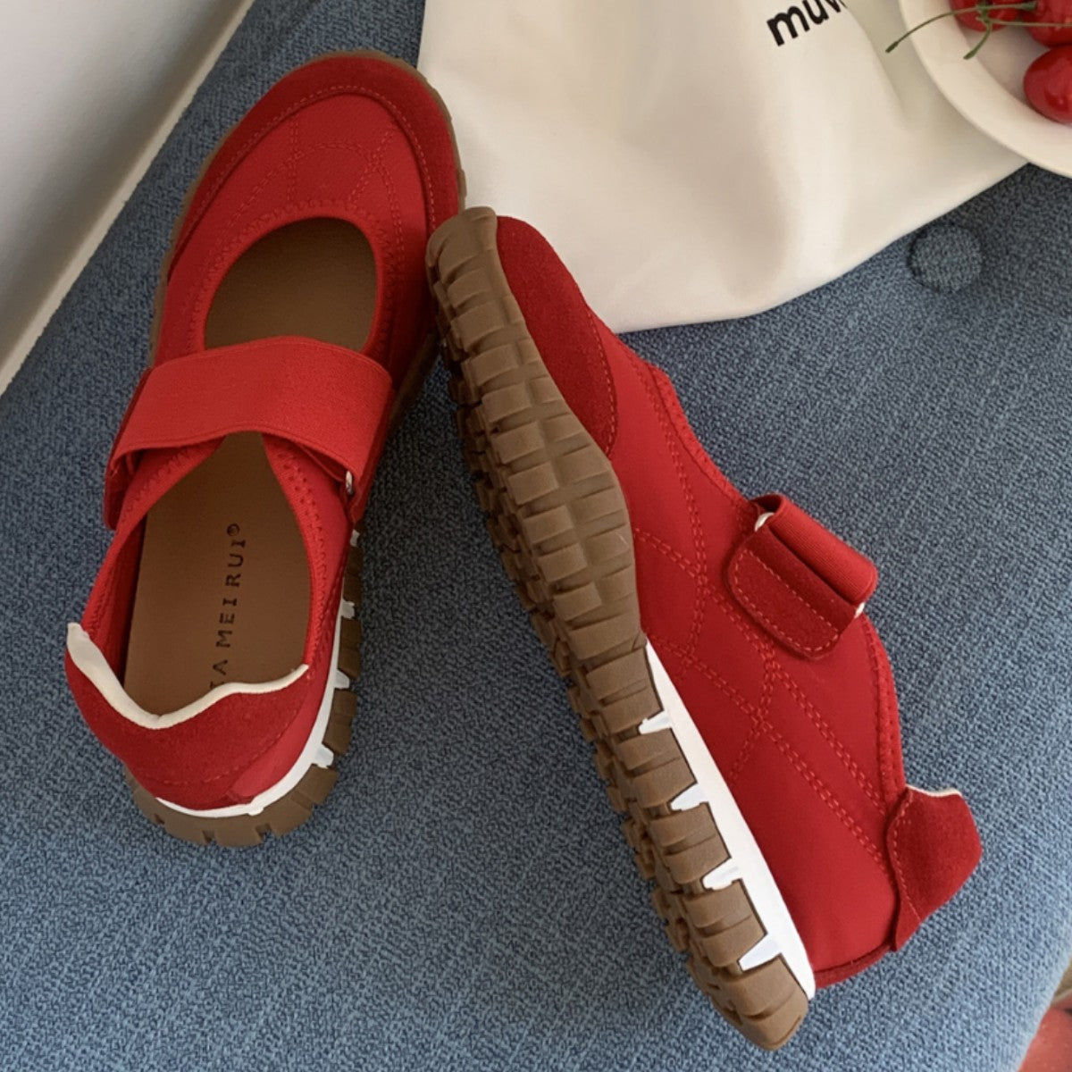 Women's Velcro Mary Jane Hollow German Training Thick-soled For Height Increasing Sneakers