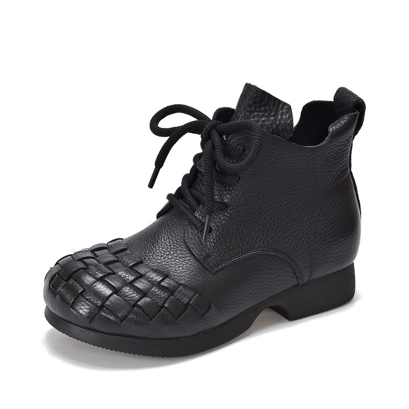 Women's Activity Price Woven Genuine Soft Bottom Ankle Autumn Full Grain Women's Leather Boots