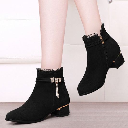 Women's Soft Round Head Chunky High Fleece-lined Thermal Women's Leather Boots