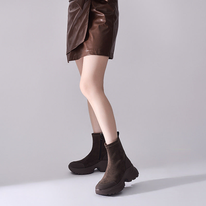 Women's Veet Cocoa Dolphin Free Retro Stretch Thick Bottom Women's Leather Boots
