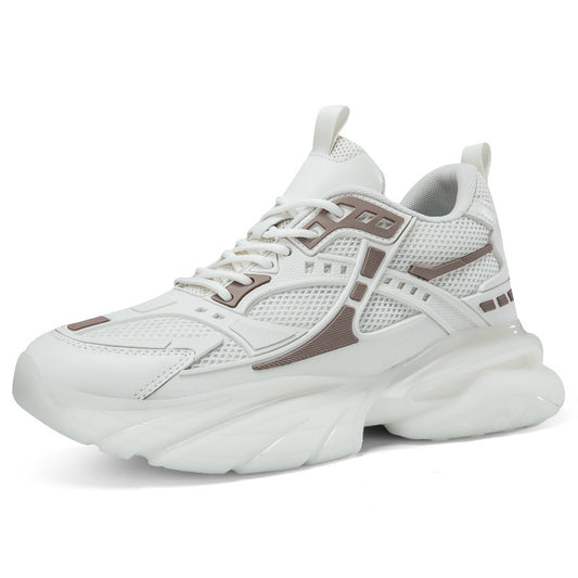 Trendy Thick Bottom Invisible Height Increasing Insole Dad Fashion White Men's Casual Shoes
