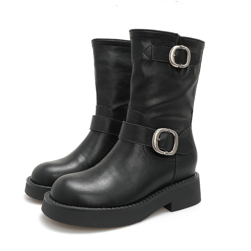 Women's Increasing Martin Retro Metal Buckle Round Head Boots