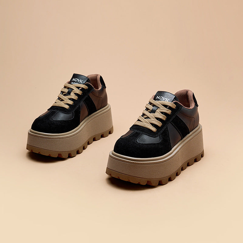 Women's Wear Thick Bottom Korean Style Versatile Height Increasing Leather Shoes