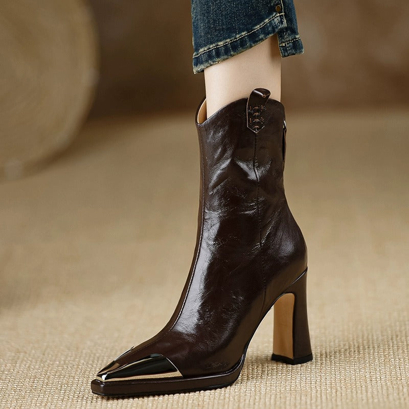 Women's Platform Pointed Ankle Temperament Metal Toe Heels