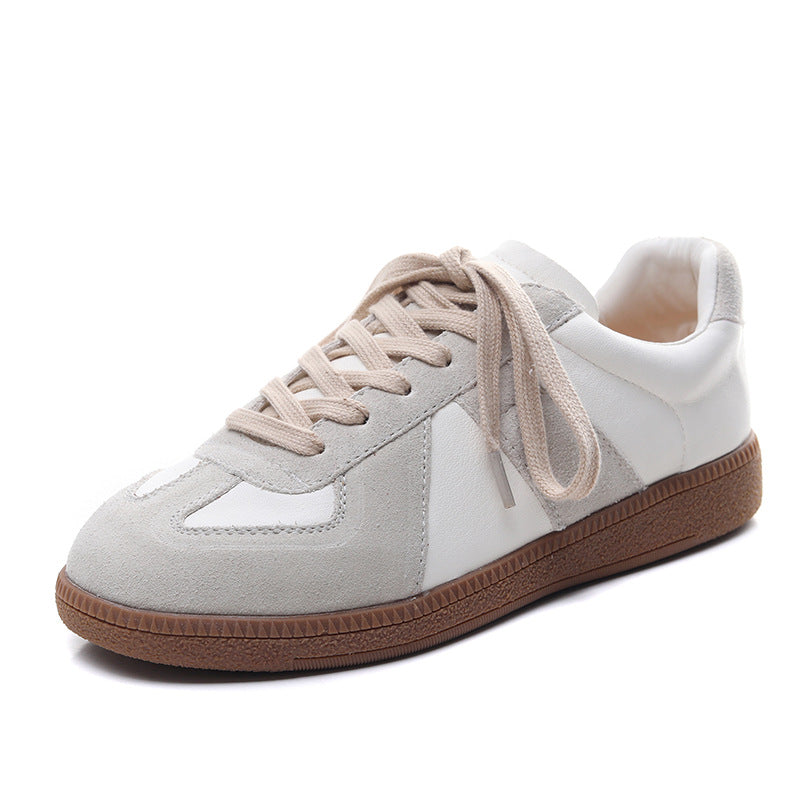 Layer Cowhide Handmade Retro German Training Round Toe Women's Sports Shoes