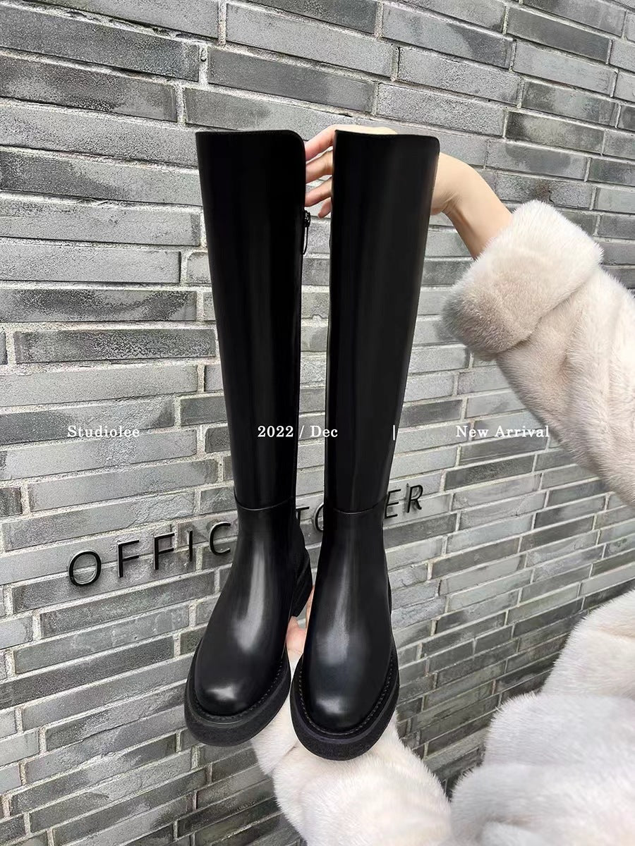 Women's Cowhide Version Thick Bottom Small Stretch Knight Women's Leather Boots