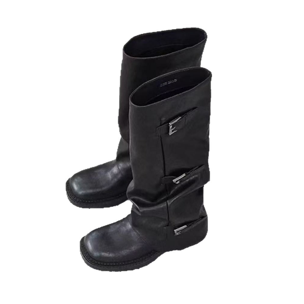 Women's Buckle High Tube Short Western Long Women's Leather Boots