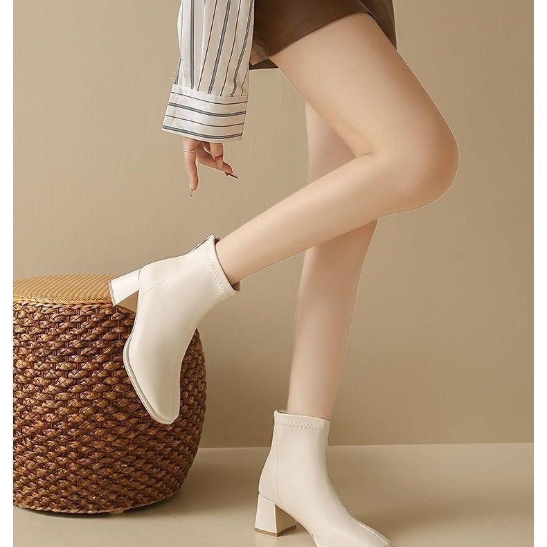 Women's Soft Chunky Short For Mid Martin Square Toe Small Ankle Women's Leather Boots