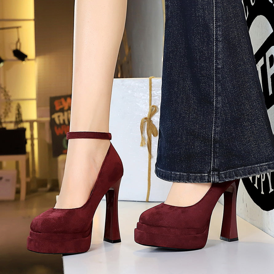 Women's Round Toe Super High Thick Solid Color Pumps Waterproof Platform Men's Shoes